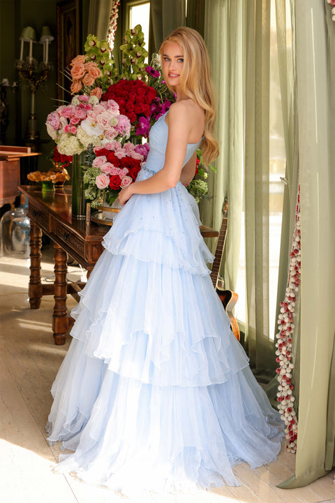 Ava Presley 29131 cascading ruffle skirt gala gown