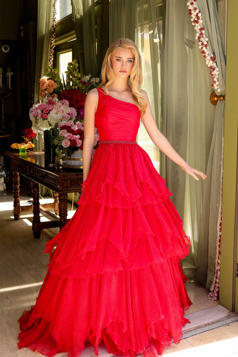 Ava Presley 29131 one shoulder ruffle gown