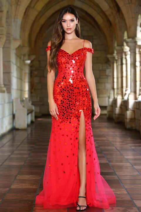 Ava Presley 38836 - Mirror Sequin Off Shoulder Gown