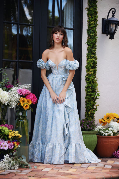 Ava Presley 40035 floral metallic fabric prom dress