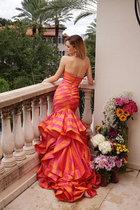 Ava Presley 40119 colorful striped gown for prom or formal event