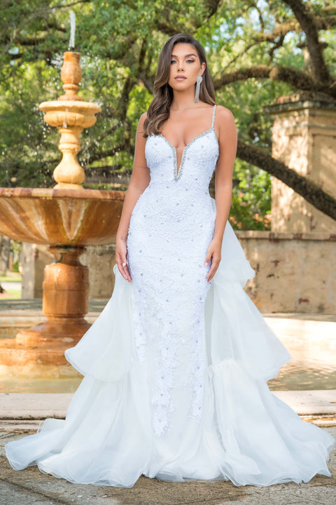 Ava Presley 38813 mermaid silhouette gown with deep neckline and sparkle