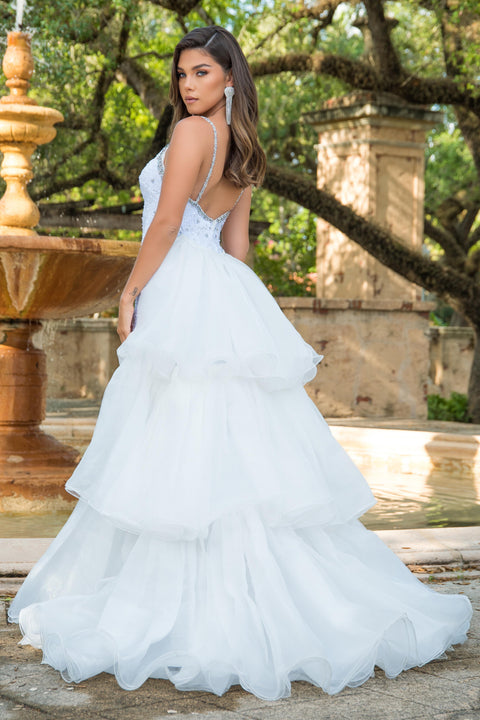 Ava Presley 38813 pink gala gown with sequin embellishments and lace