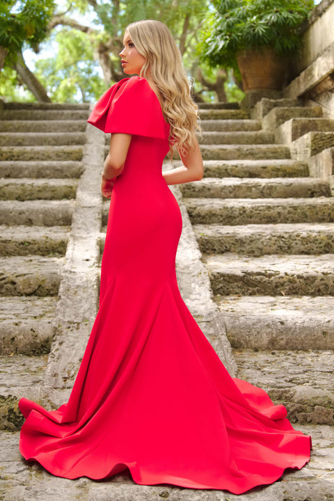 Ava Presley 38347 powder blue gown with flared floor length skirt