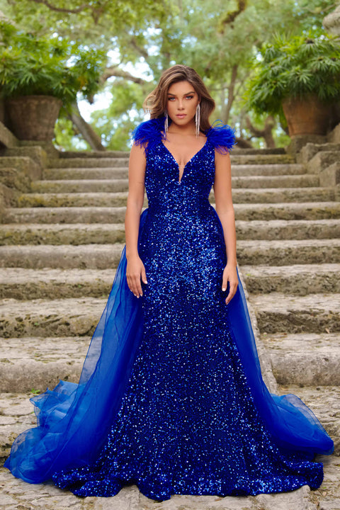 Ava Presley 38339 - Feather Shoulder Sequin Gown