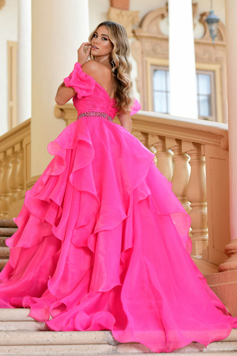 Ava Presley 28571 off shoulder puff sleeve prom dress