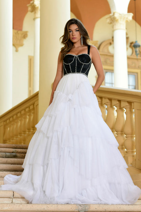 Ava Presley 28592 structured corset bodice gown with embellishments