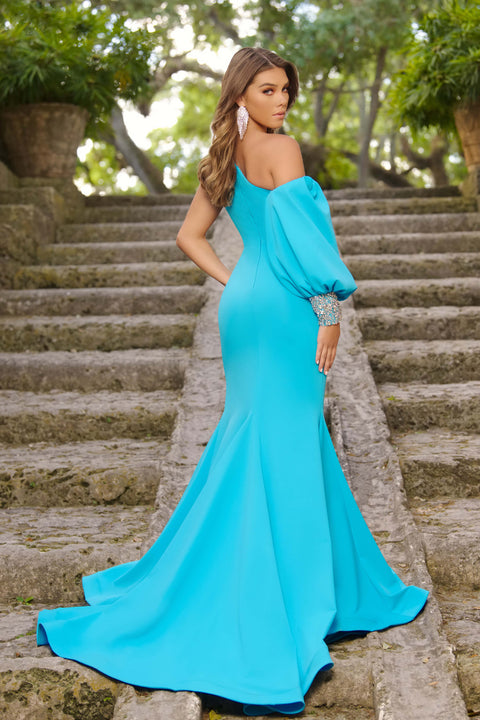 Ava Presley 38352 elegant evening gown with asymmetrical neckline