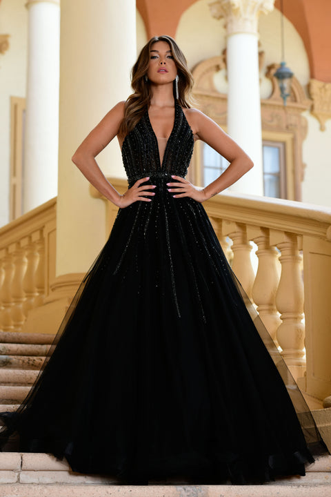 Ava Presley 38926 glitter tulle ball gown