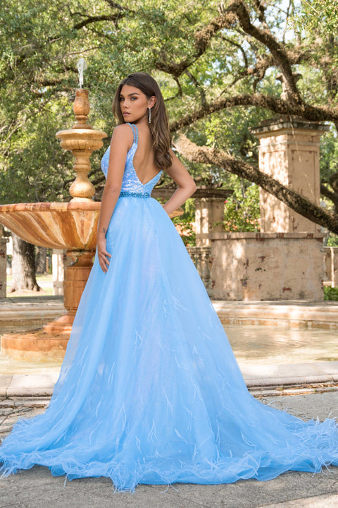 Ava Presley 28572 shimmering prom dress with flowy overskirt