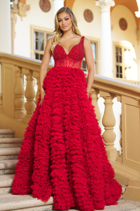 Ava Presley 28584 gown with beaded illusion bodice