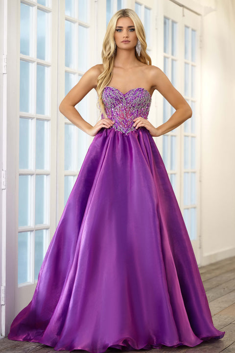 Ava Presley 28588 strapless ballgown with beaded bodice and full skirt