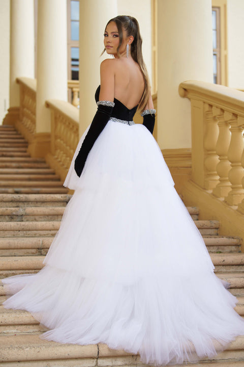 Ava Presley 28601 dramatic formal dress with layered tulle skirt