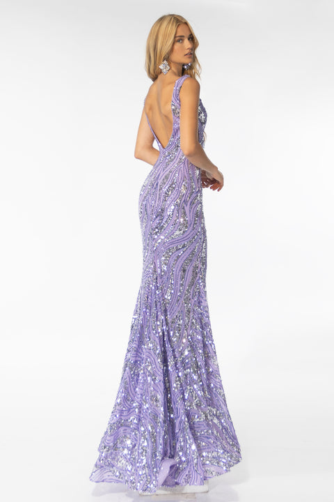 Ava Presley 39201 formal trumpet dress with open back