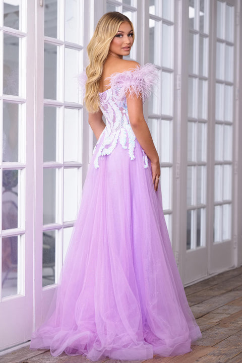 Elegant feather sleeve formal gown Ava Presley 39213