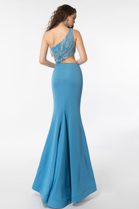 Ava Presley 39218 formal dress with intricate beadwork and sleek skirt