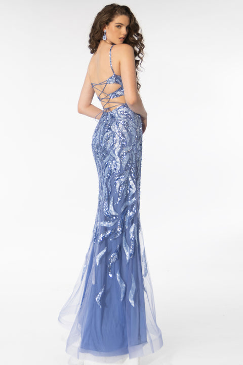 Ava Presley 39220 glamorous evening dress with swirling sequin design