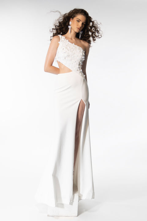Ava Presley 39247 fitted jersey gown with high slit