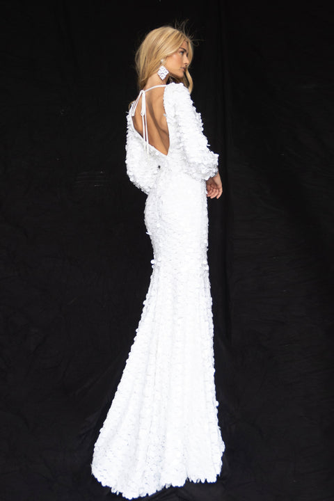 Ava Presley 39256 evening gown with open back and tie detail