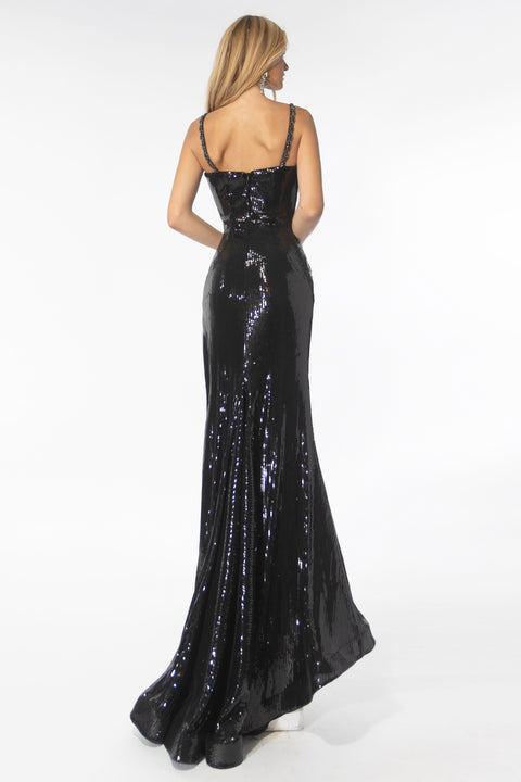 Ava Presley 39261 curve-hugging sequin dress with thigh-high slit