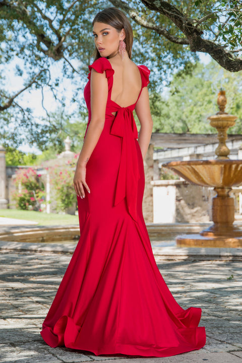 Ava Presley 38879 ruffle cap sleeve evening dress