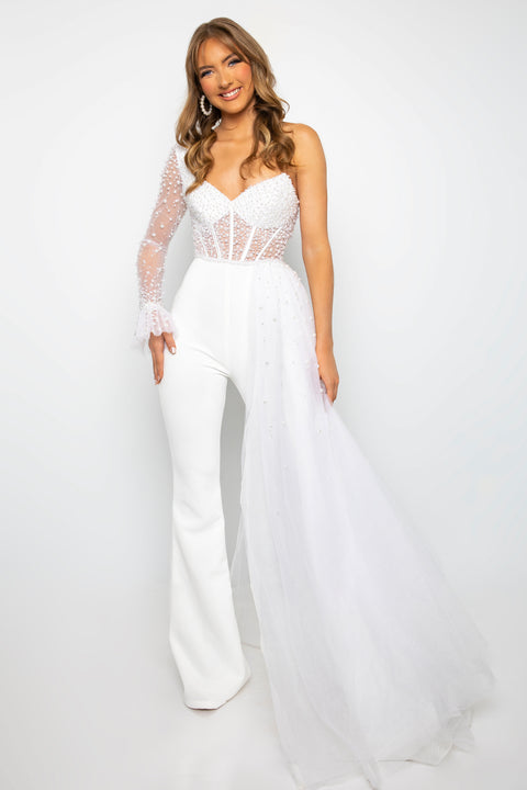 Ava Presley 28587 elegant jumpsuit with sheer embellished sleeve