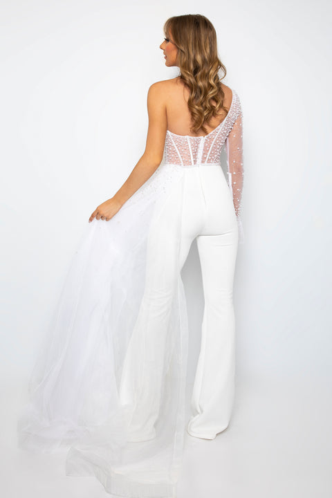 Ava Presley 28587 dramatic formal jumpsuit with tulle train