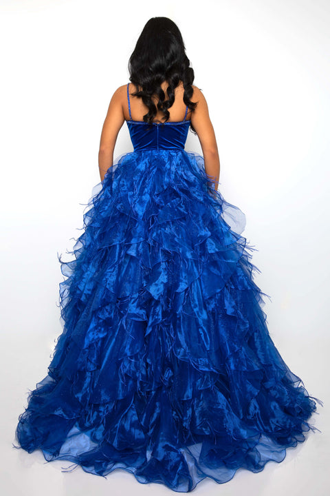Ava Presley 39554 dramatic ball gown with voluminous ruffles and beaded bodice
