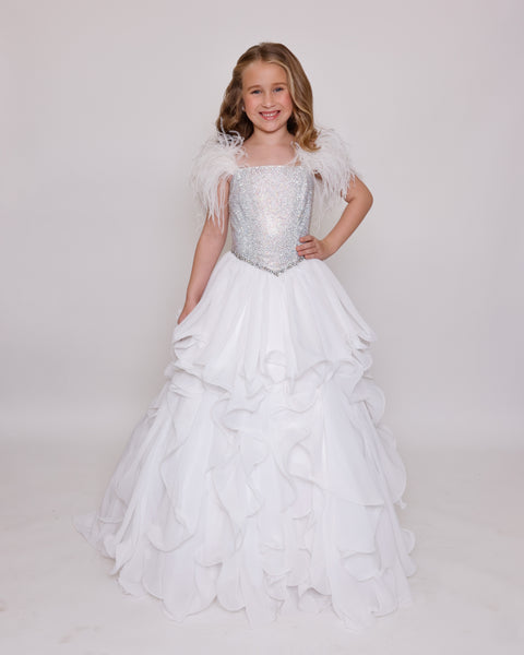 Ava Presley 38039 feather shoulder formal dress