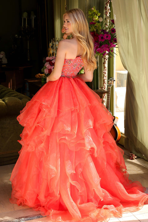 Ava Presley 28575 one-shoulder metallic evening gown