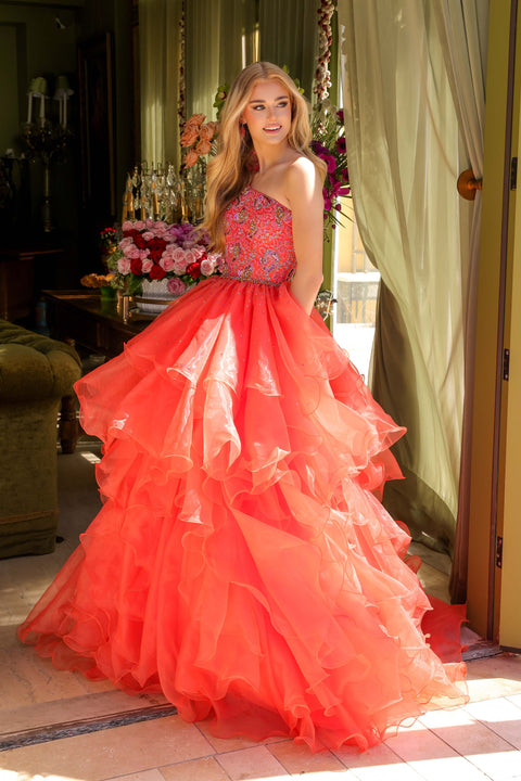 Ava Presley 28575 elegant prom gown with metallic finish