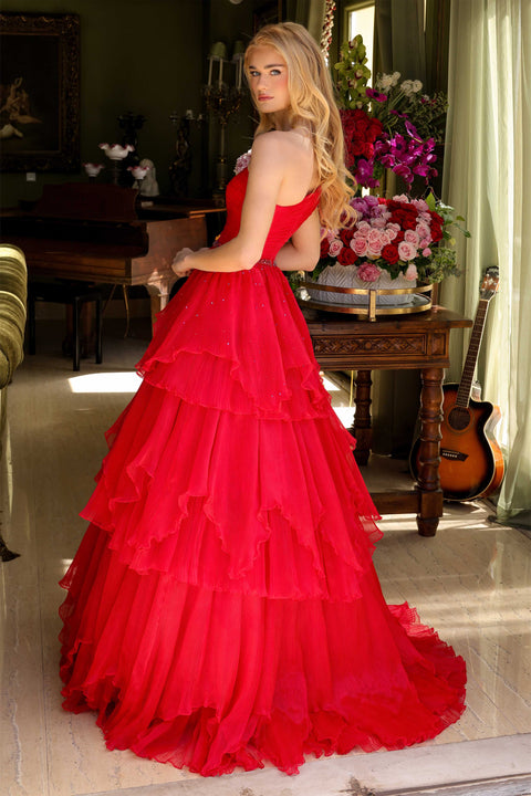 Ava Presley 29131 - One Shoulder Tiered Ruffle Ball Dress