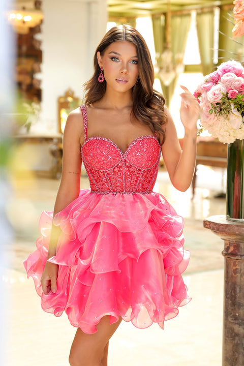 Ava Presley 29179 homecoming dress with ruffle organza skirt