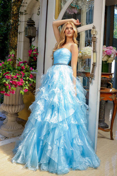 Ava Presley 39555 gala gown with flowing skirt and ruched top