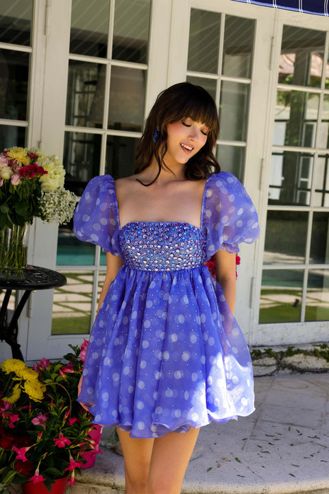 Ava Presley 29128 short dress with lace-up back detail