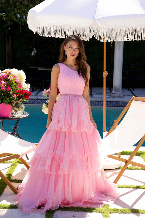 Ava Presley 29131 - One Shoulder Tiered Ruffle Ball Dress