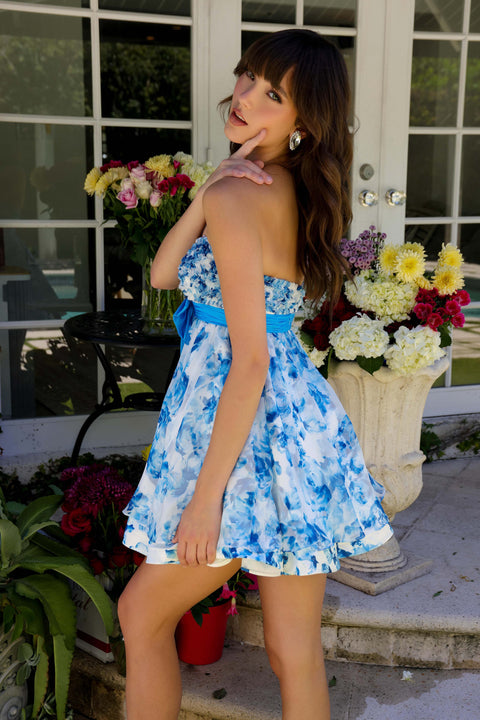 Ava Presley 29209 elegant short dress with waist bow detail