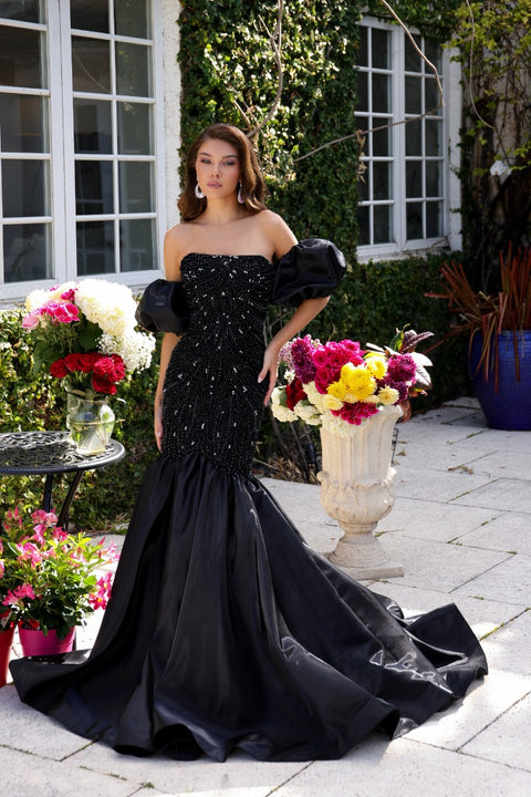 Ava Presley 29243 elegant evening dress with dramatic sleeves