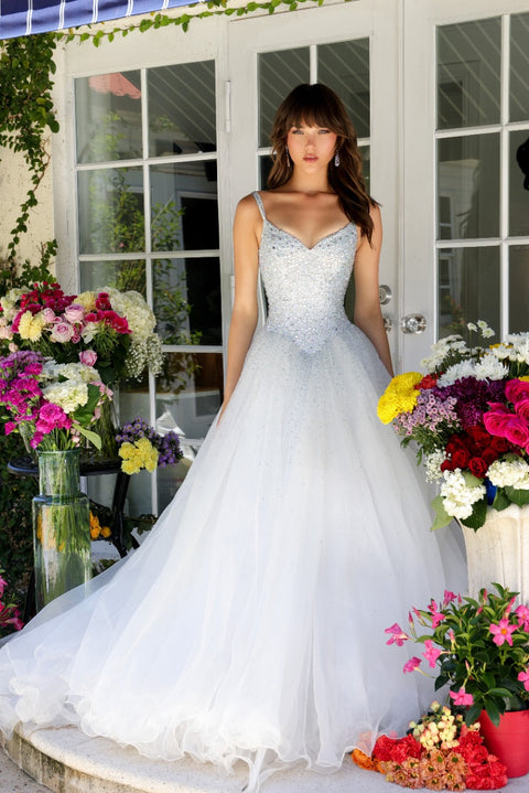 Ava Presley 29522 embellished long gown with tulle skirt