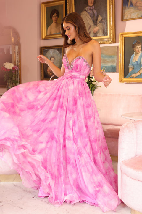 Ava Presley 40116 chiffon gown with marbled tie-dye effect