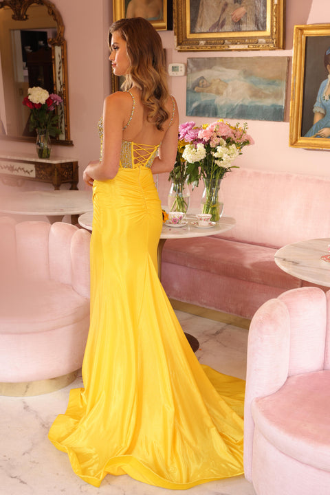 Ava Presley 40115 formal gown with gathered fabric detailing