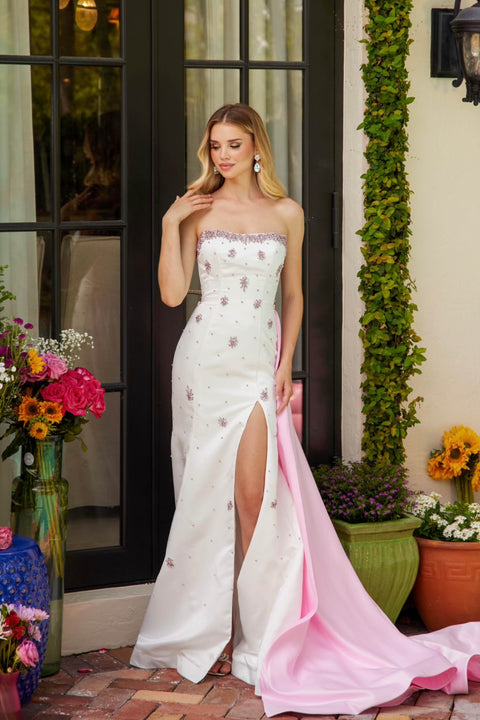 Ava Presley 40088 elegant strapless dress with side slit