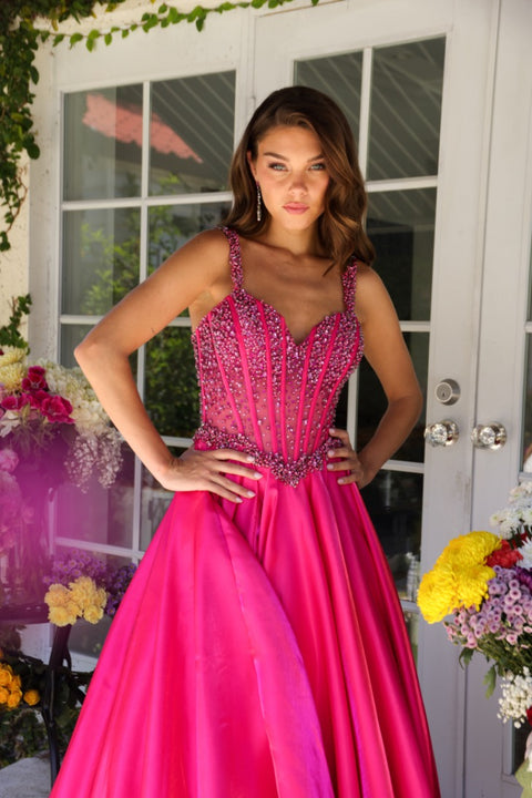 Ava Presley 29521 hot pink embellished corset gown