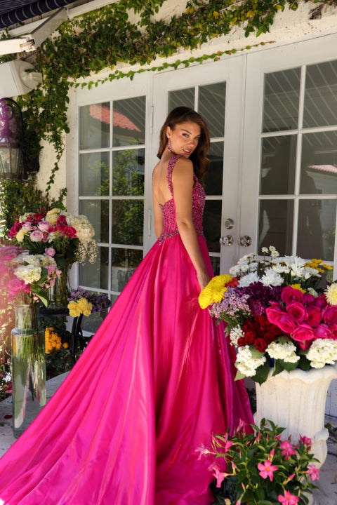 Ava Presley 29521 strapless pink gown with flowing skirt