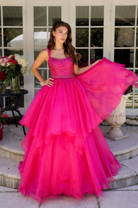 Ava Presley 29523 glamorous embellished pink gown for prom or pageants