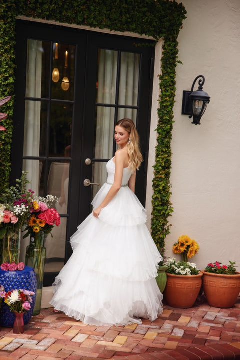 Ava Presley 29131 - One Shoulder Tiered Ruffle Ball Dress