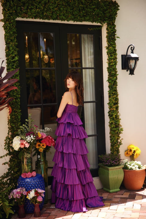 Ava Presley 40046 elegant tiered formal gown with delicate straps