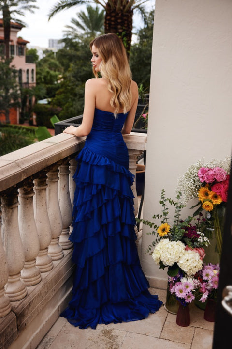 Ava Presley 40118 - Strapless Chiffon Dress Gathered Bodice Tiered Skirt