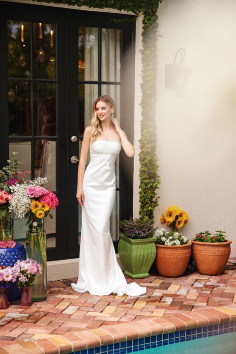 Ava Presley 47026 long dress with beaded accents and ruching