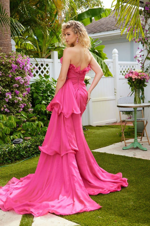 Ava Presley 40532 vibrant pink dress with ruffled bodice